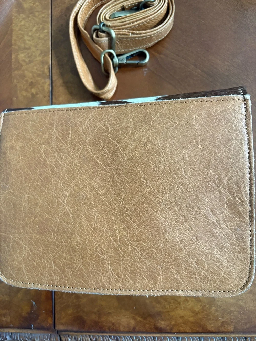 Cowhide Crossbody Satchel purse in Brown and White